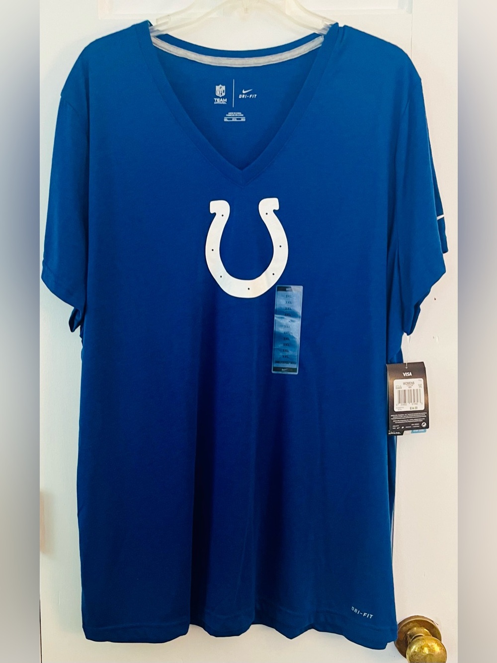 Nike Blue Indianapolis Colts V-Neck Dri-Fit T-Shirt with White Horseshoe Size 3X